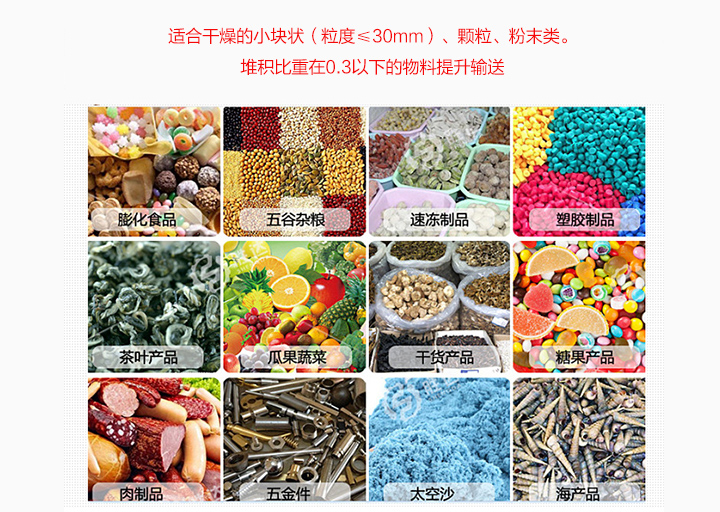 適合垂直提升粉末、顆粒及小塊狀物料